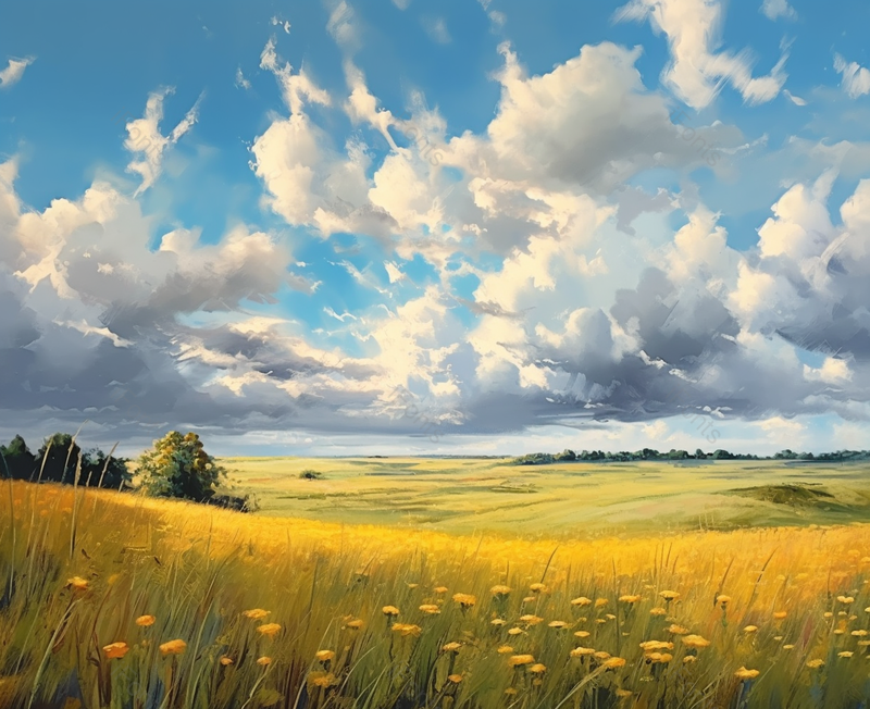 天空下田野上的小野花背景,插画/手绘图,插画/手绘图库,插画/手绘图下载,插画/手绘